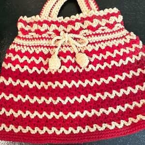 Crocheted Tote Bag Tie Closure Hand Crafted